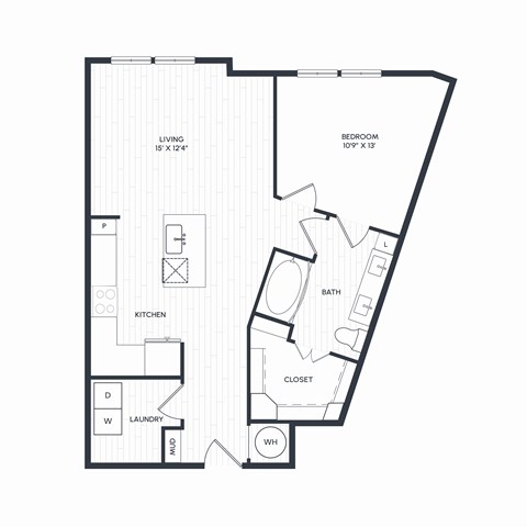 Floor plan for 1 bed, 1 bath, 804 sqft